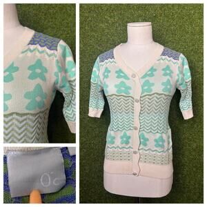 Zero Degress Celcius Mint Chevron Floral V-Neck Sweater Pullover Size S